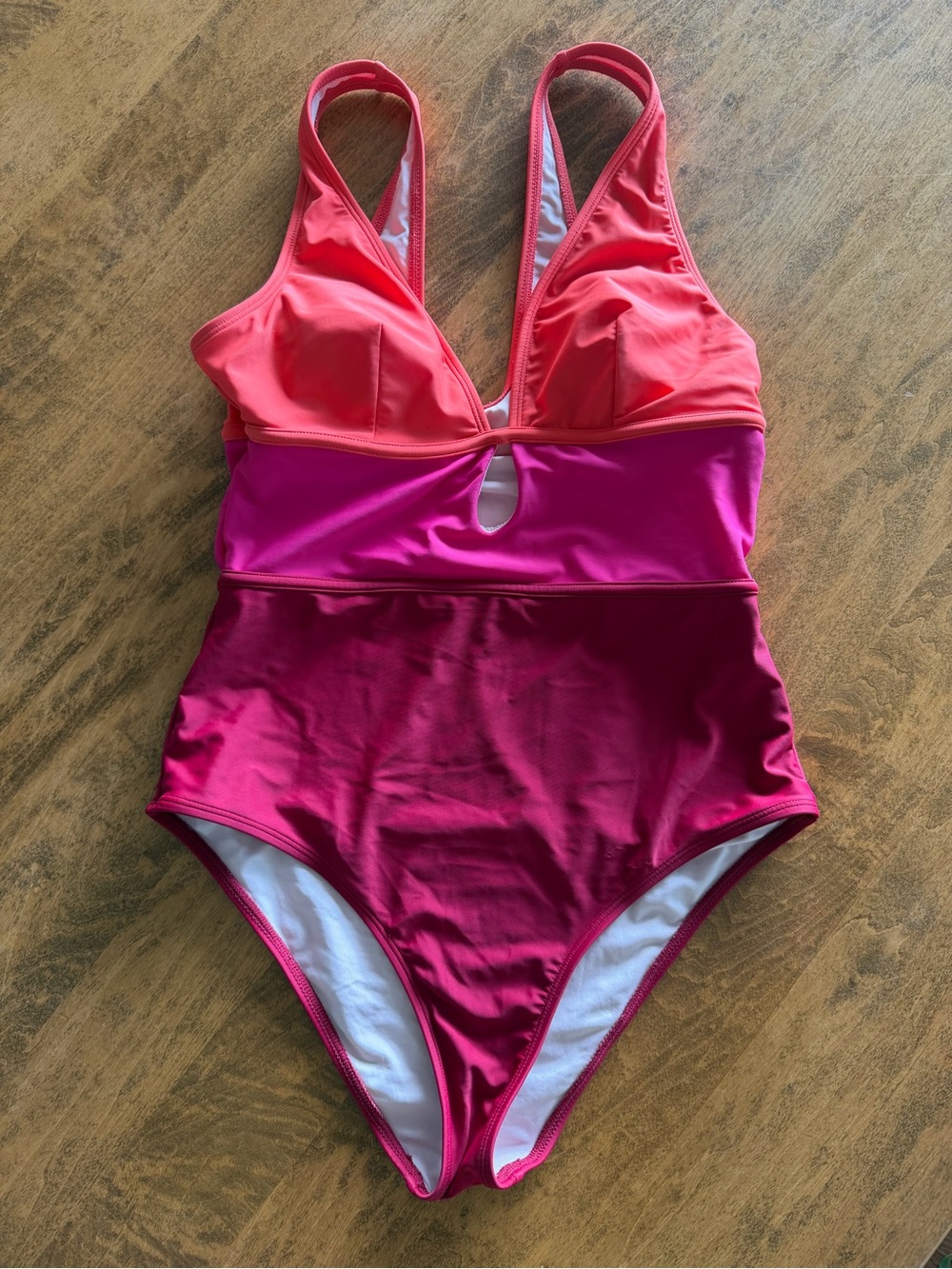 Source Unknown Colorblock One-Piece Swimsuit in Coral, Fuchsia, Magenta